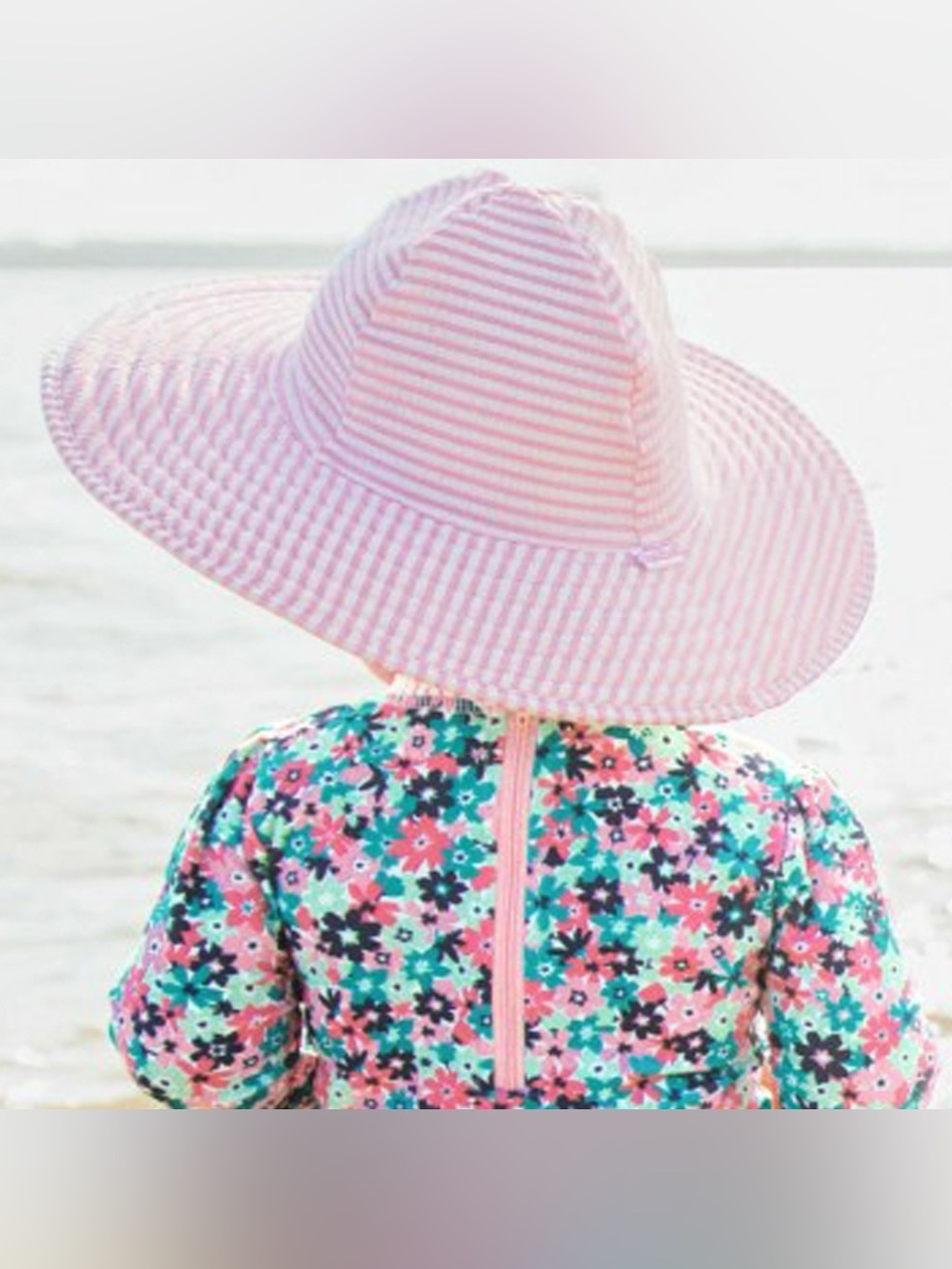 RuffleButts pink/white striped UV-resistant sun hat (12 months-2T)